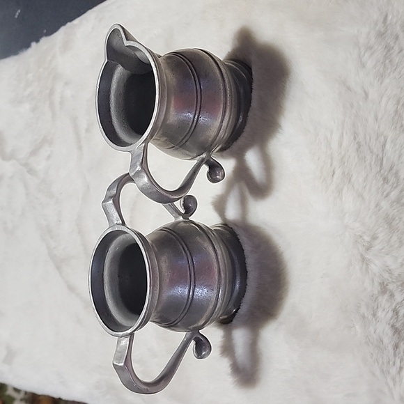 VINTAGE  PEWTER SUGAR AND coffee creamer Other - VINTAGE SOLID HEAVY PEWTER SUGAR DISH & COFFEE CREAMER  PITCHER SET RARE.